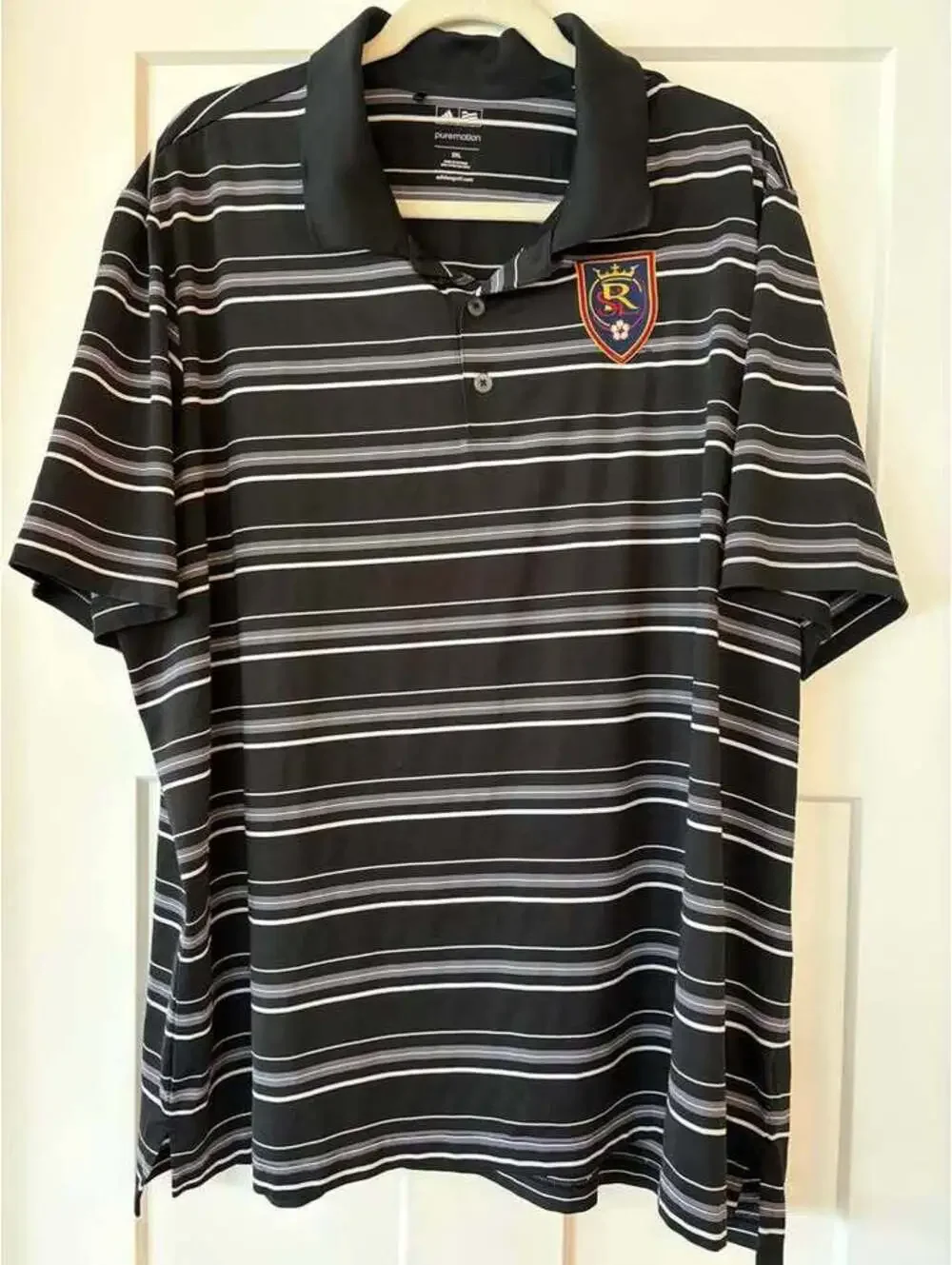 Adidas Puremotion Real Salt Lake Black White Striped Polo Shirt 2XL